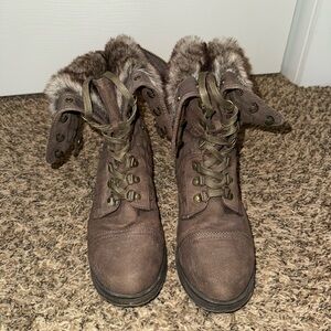 JustFab Brown Fur-Lined Combat Boots